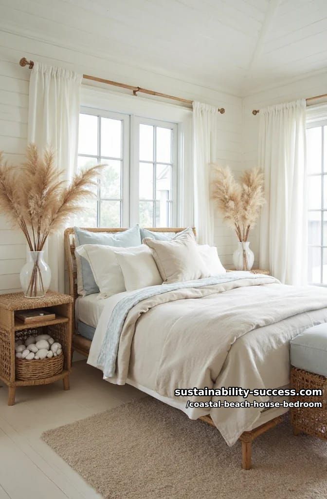 rattan bedside tables styled with pampas grass vases 1
