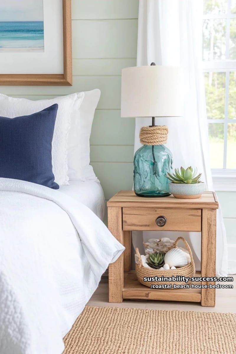 sea glass and rope lamp on a reclaimed wood nightstand 1