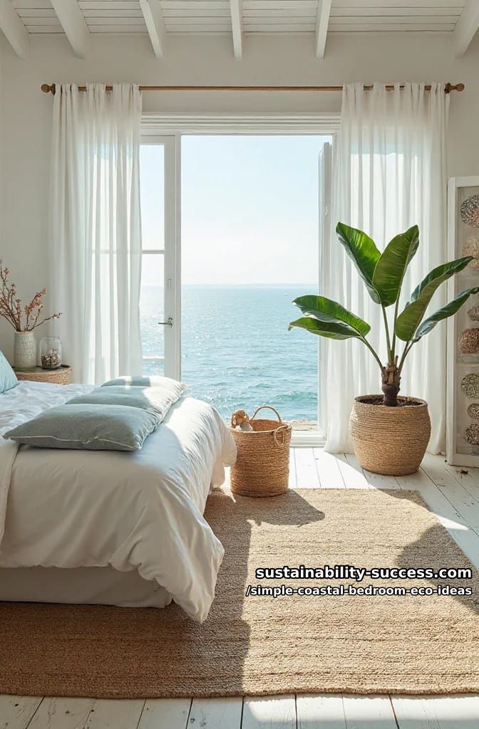 15 Coastal Decor for a Simple Eco-Friendly Bedroom 4 seagrass or jute rugs layered for sustainable coastal floor texture 1