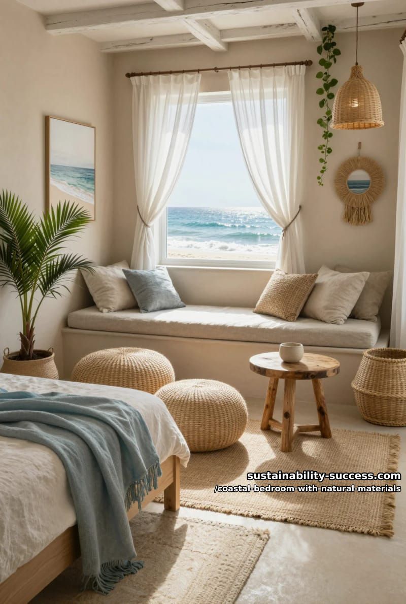 seagrass poufs clustered by a linen-upholstered reading nook 1