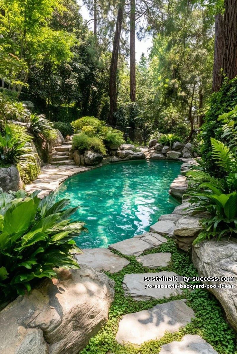 secluded spa nestled among dense foliage with stepping-stone access 1