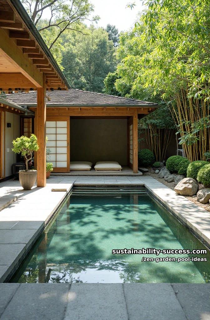 serene backyard pool pavilion with sliding shoji screens and tatami mats 1