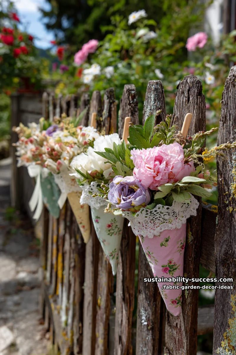 shabby chic floral fabric cones for displaying fresh garden blooms 1