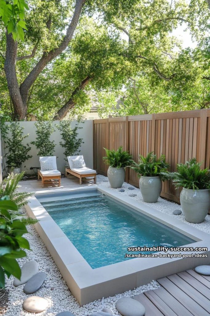 small spa pool with vertical slatted wood privacy screen and potted evergreens 10
