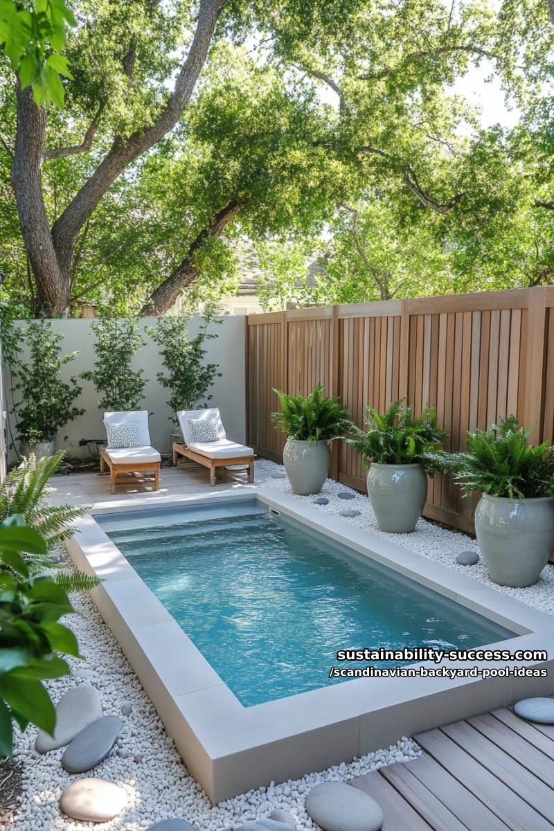 small spa pool with vertical slatted wood privacy screen and potted evergreens 1