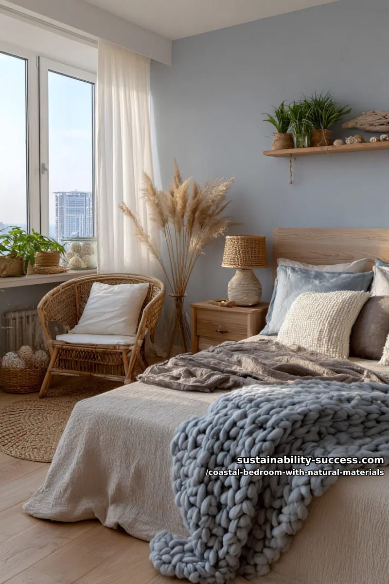 soft blue and sand color palette with textured wool throws 1