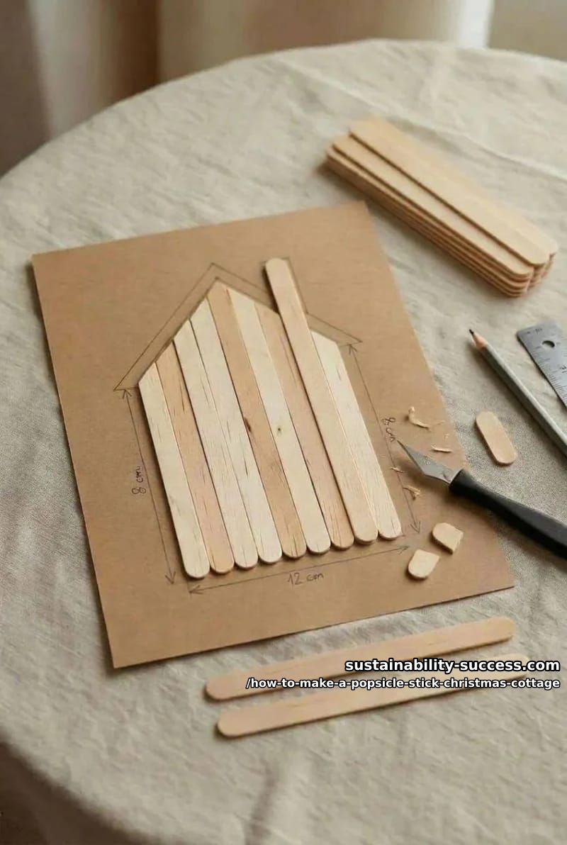 How to Make a Popsicle Stick Christmas Cottage that Wow 4 step 1: lay out and cut the cottage geometry 1