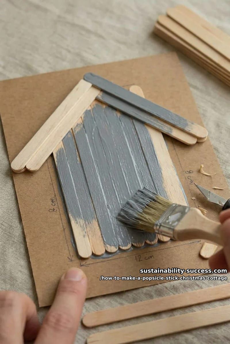 How to Make a Popsicle Stick Christmas Cottage that Wow 8 step 4: paint the dry-brushed snow finish 1