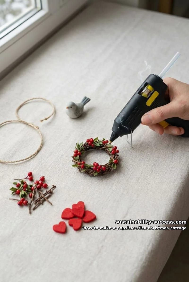 How to Make a Popsicle Stick Christmas Cottage that Wow 13 step 7: wreath, heart, and final assembly 1