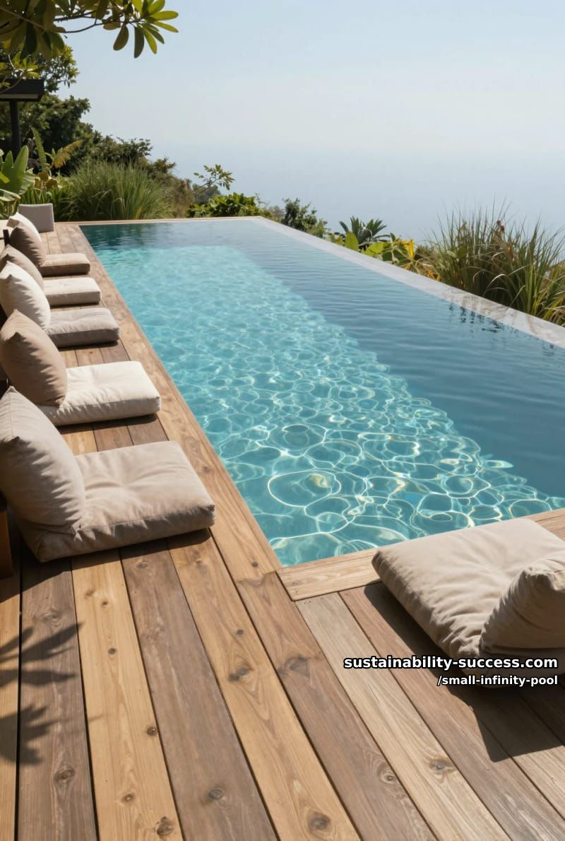 sunken deck infinity pool framed by natural wood and soft outdoor cushions 1