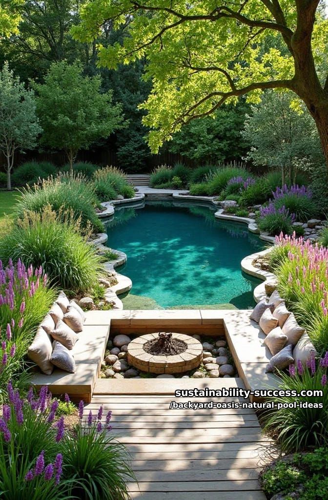 sunken lounge pit adjacent to turquoise pool encircled by wildflowers 1