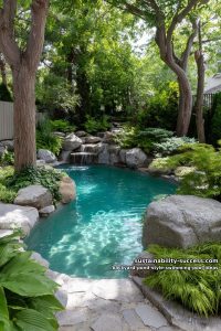 sunken pool with mini waterfall feature and native boulders for a forest vibe 5