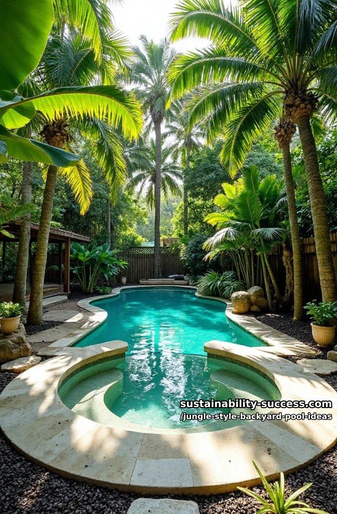 sunken swim-up seating encircled by tall, leafy palms 1