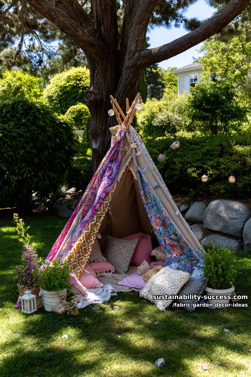 tented teepee made from layered boho scarves for kids’ play corners 1