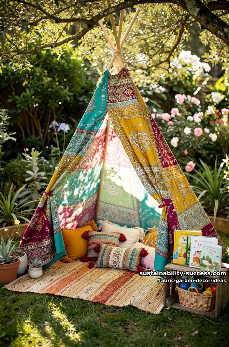 tented teepee made from layered boho scarves for kids’ play corners 1