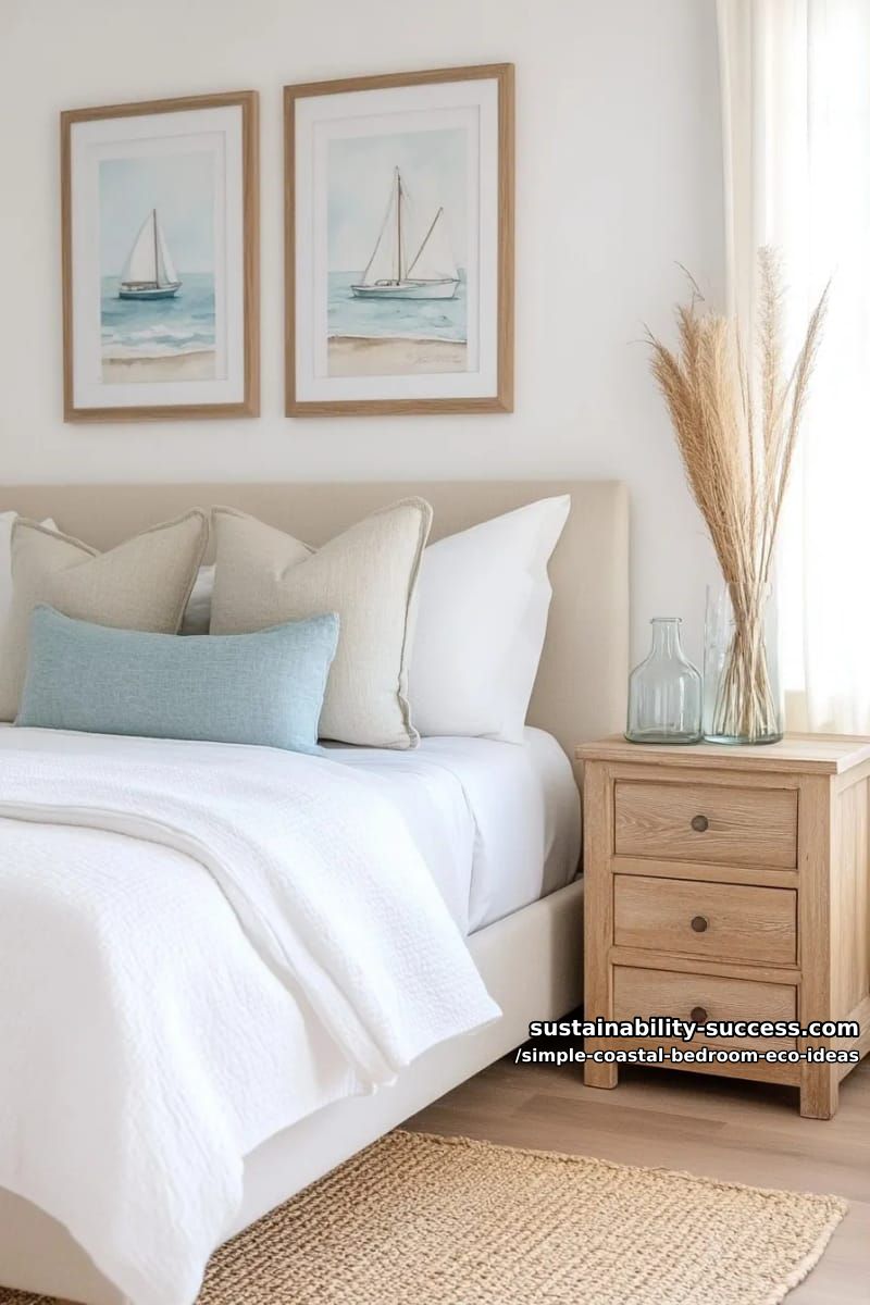 15 Coastal Decor for a Simple Eco-Friendly Bedroom 13 thrifted coastal artwork in minimal wood frames for vintage flair 1
