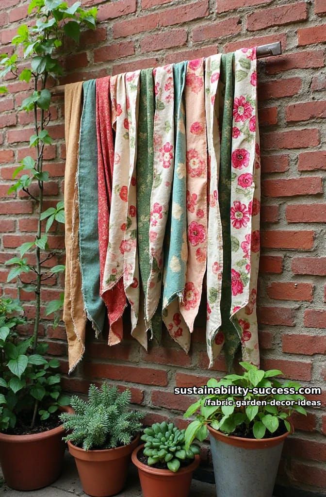 upcycled fabric strips creating vertical wall art for small urban gardens 1