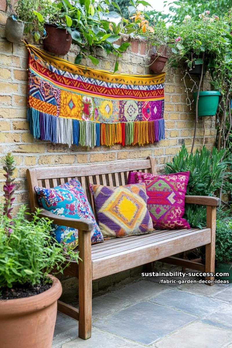 upcycled fabric strips creating vertical wall art for small urban gardens 1