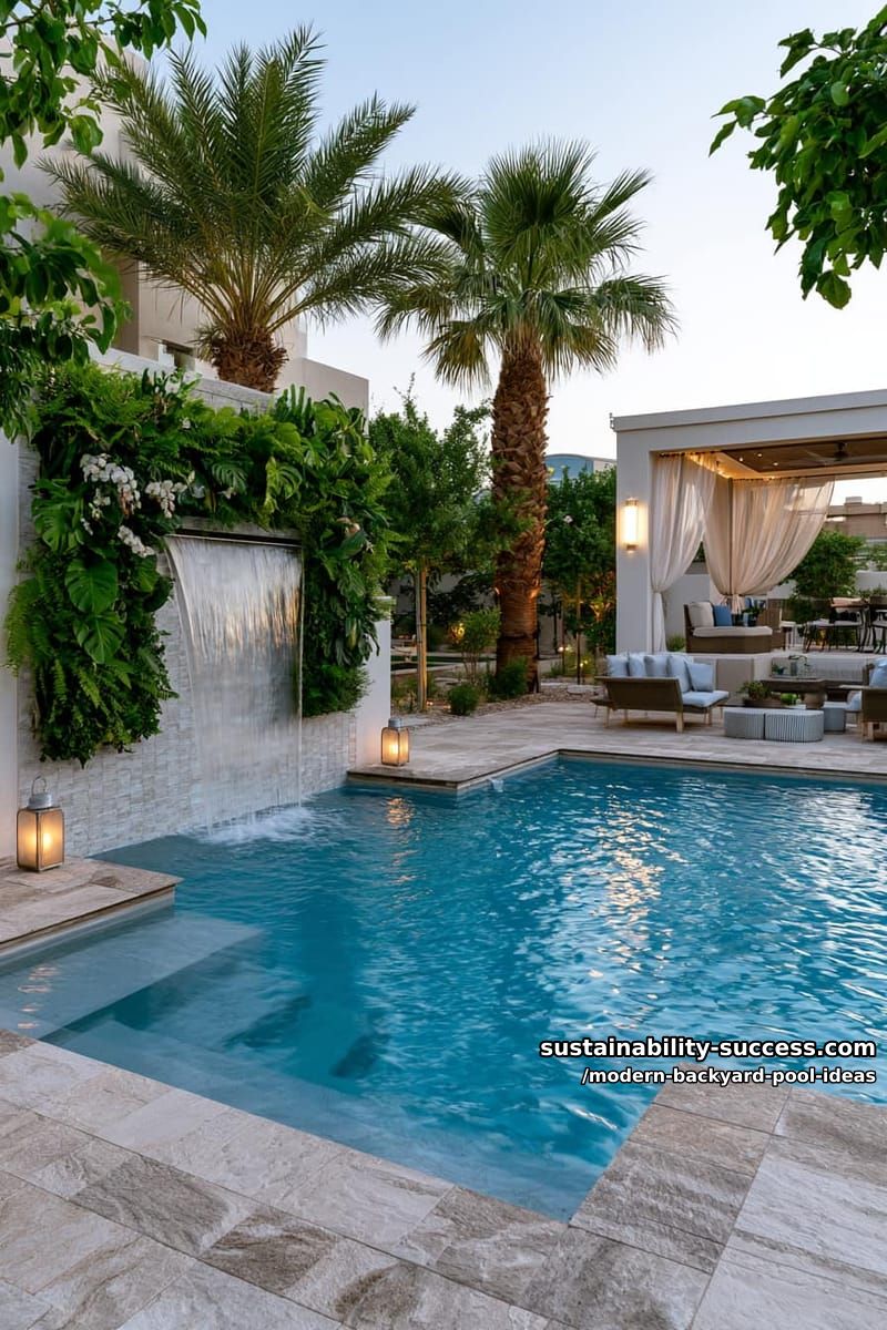 waterfall wall feature with vertical garden for a tropical oasis vibe 1