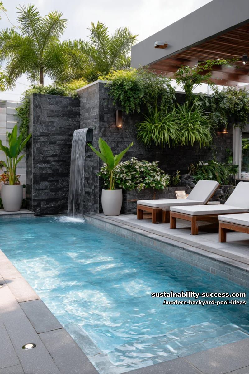 waterfall wall feature with vertical garden for a tropical oasis vibe 1