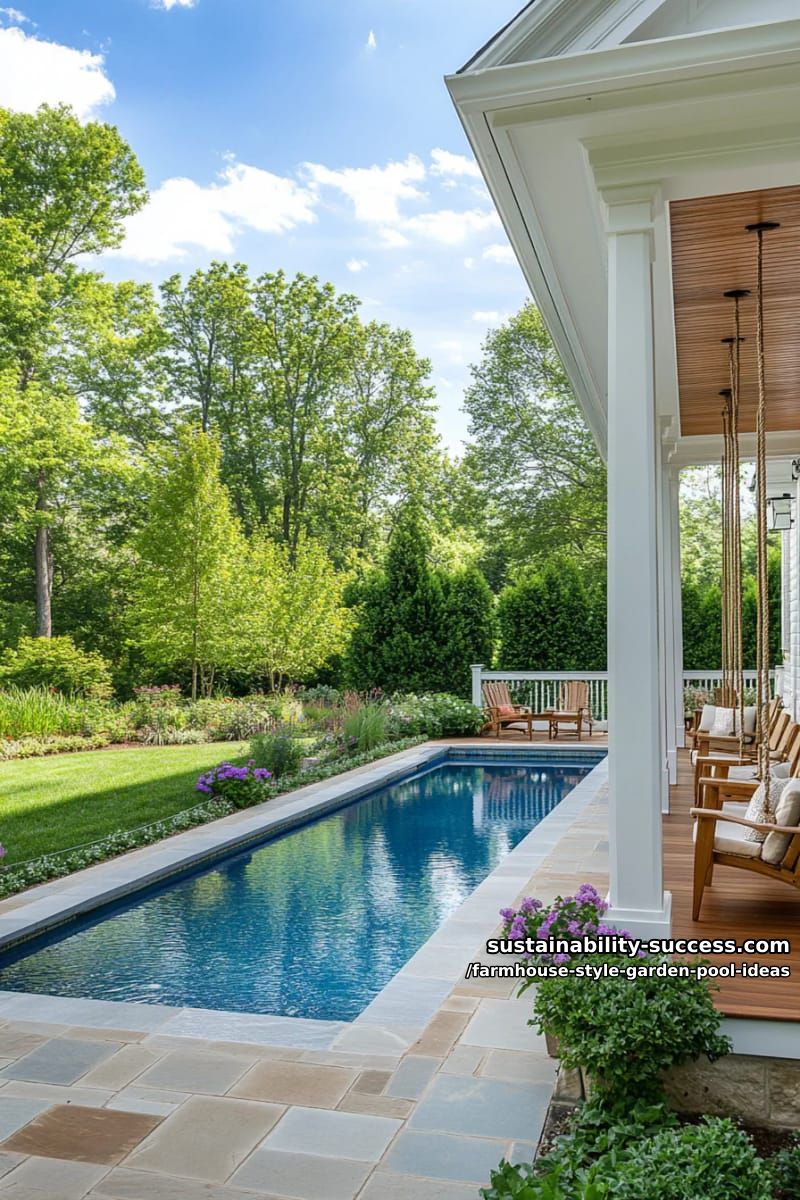 wraparound porch with hanging swings and views of the garden pool 1