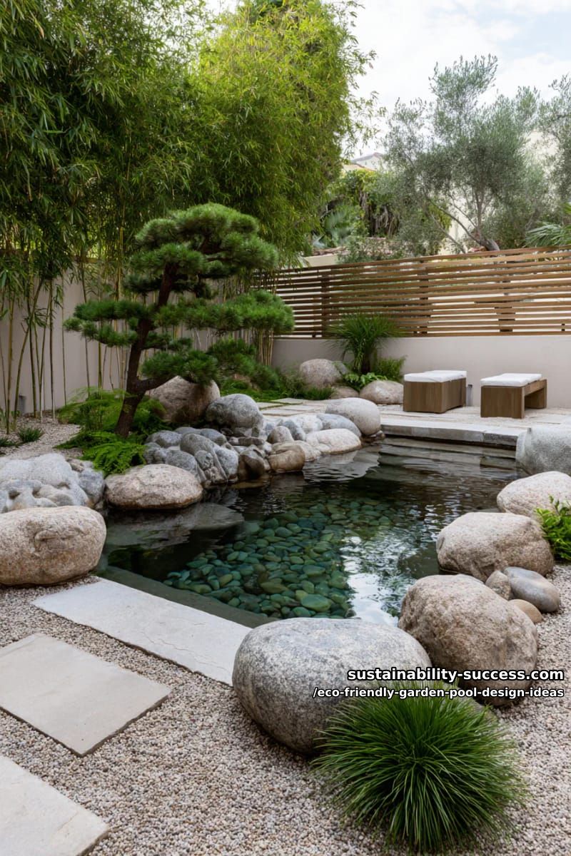 zen-style garden pool with mossy rocks and minimalist plantings 1