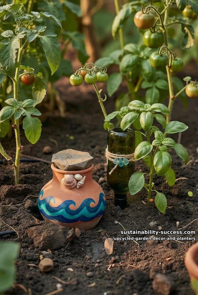 18 Upcycled Garden Decor and Planter Ideas, From Boot Planters to a Watering-Can Fountain 37 a buried olla or wine bottle for hands-off watering 1