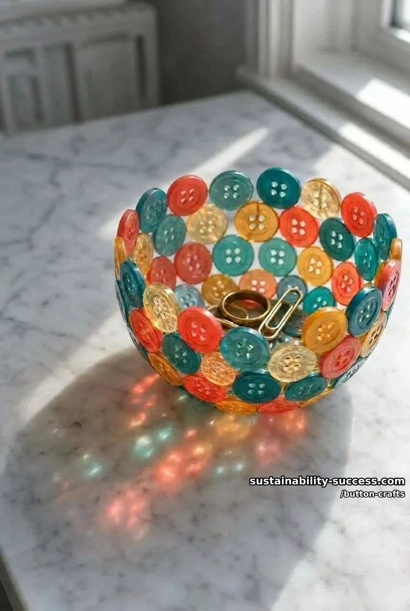 Button Crafts: 11 Colorful Projects for a Jar You Can't Stop Filling 8 a button bowl molded over a balloon 1