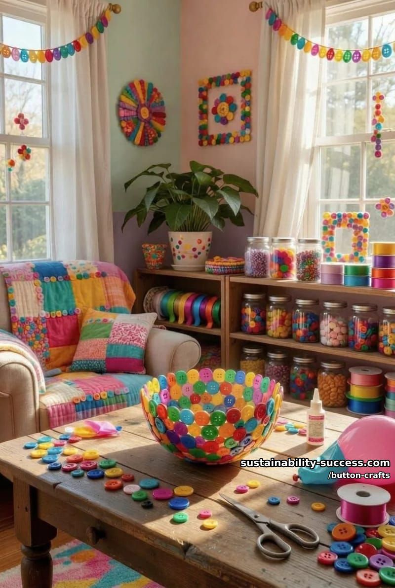Button Crafts: 11 Colorful Projects for a Jar You Can't Stop Filling 9 a button bowl molded over a balloon 1