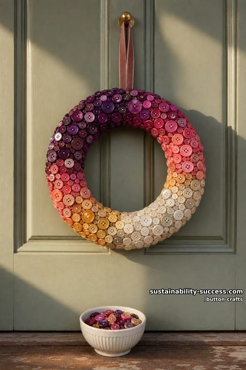 Button Crafts: 11 Colorful Projects for a Jar You Can't Stop Filling 26 a button wreath that empties the jar 1