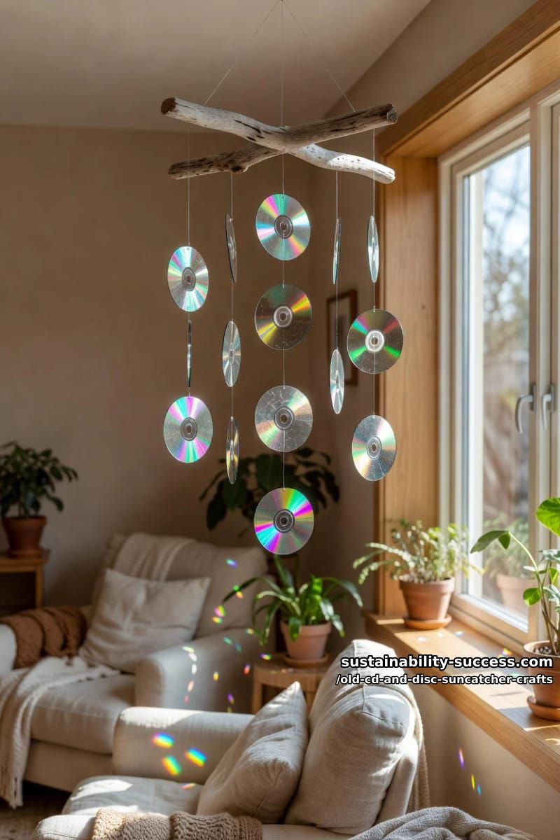 12 Disc Suncatcher Crafts From Old CDs You Were Going to Toss 11 a clinking shard mobile for a breezy window 1