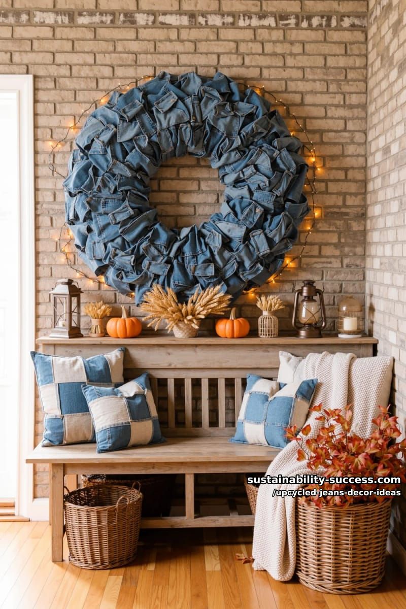 a denim wreath for the seasonal shelf 1