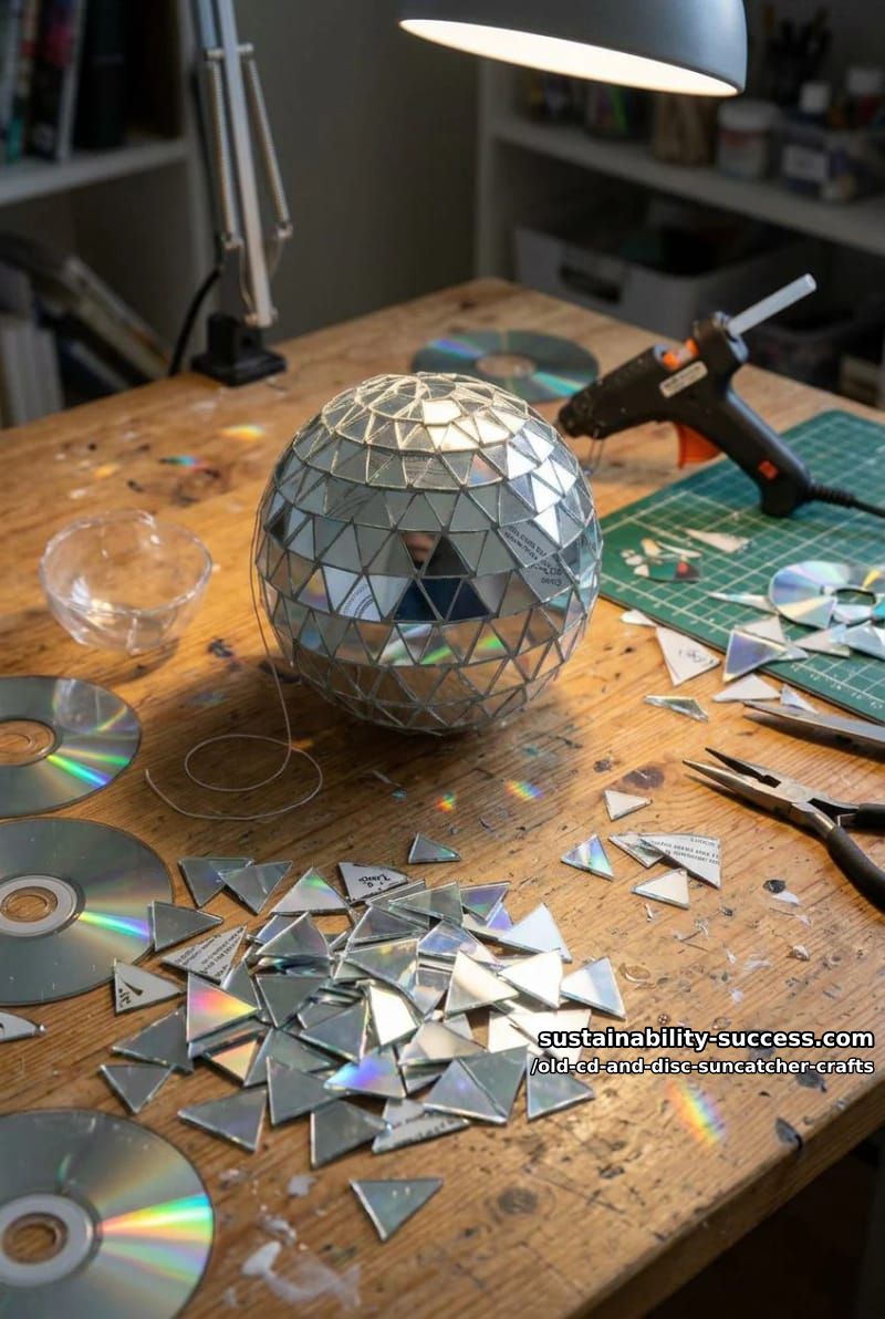 12 Disc Suncatcher Crafts From Old CDs You Were Going to Toss 9 a disco ball built from cd wedges 7