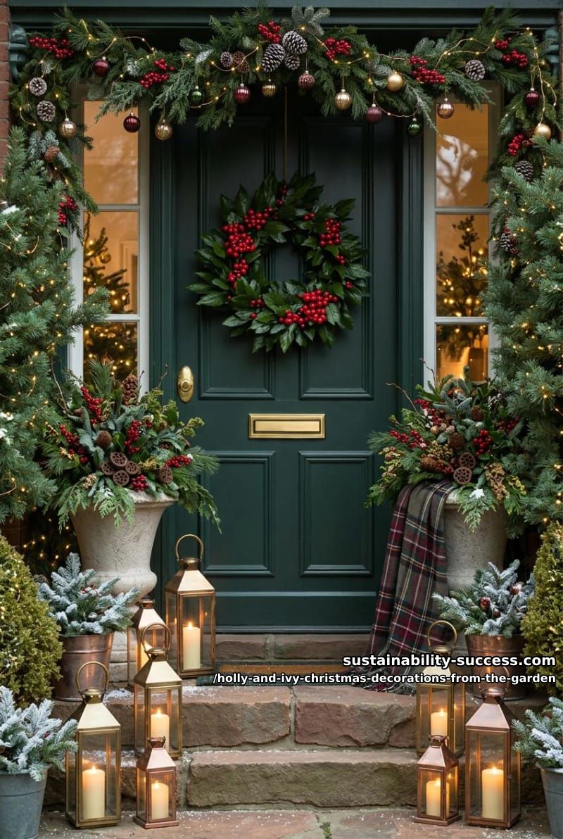 a foraged door wreath of holly, ivy and box 1