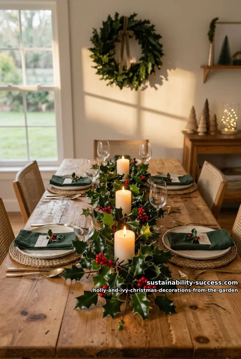 a holly and ivy table runner instead of a centrepiece 1