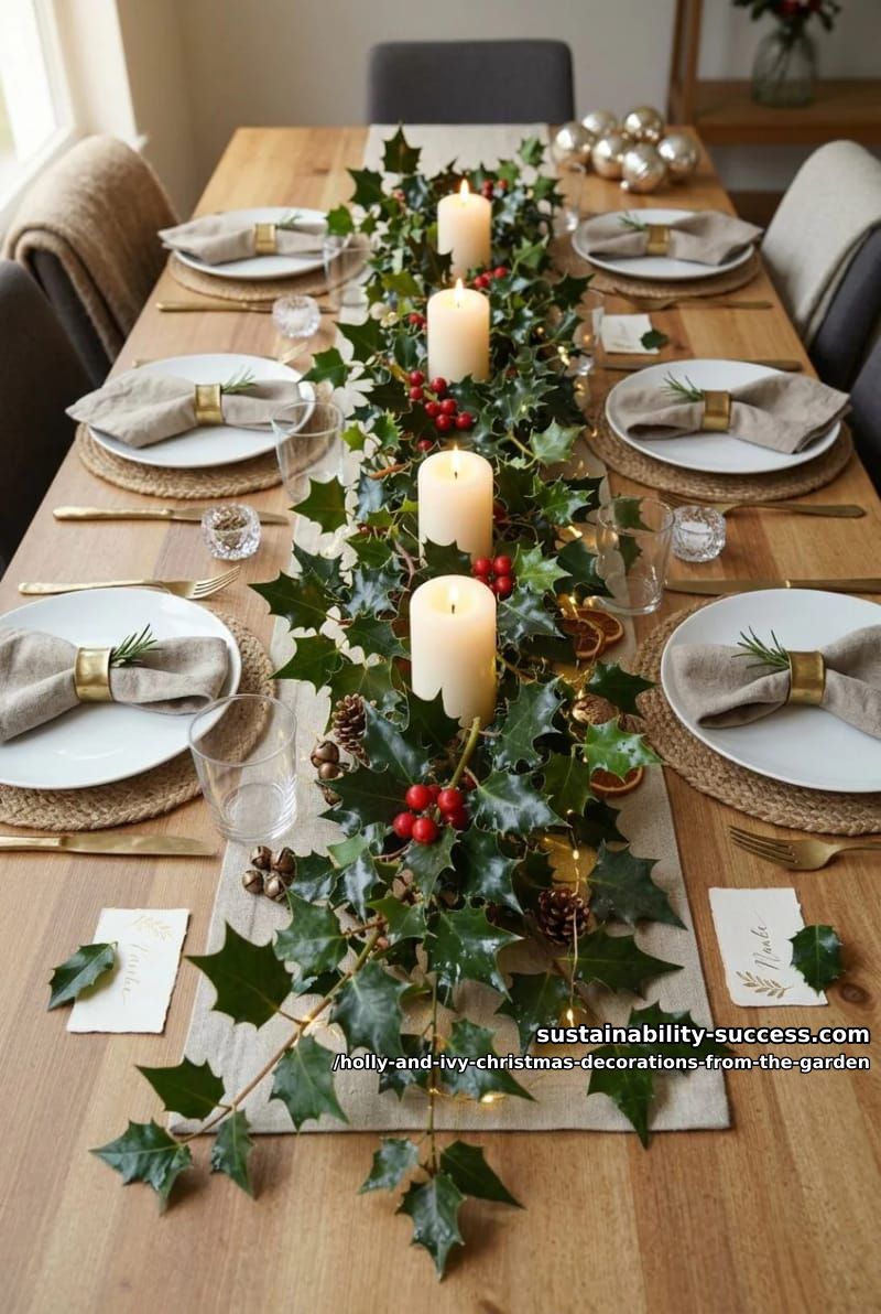 a holly and ivy table runner instead of a centrepiece 1