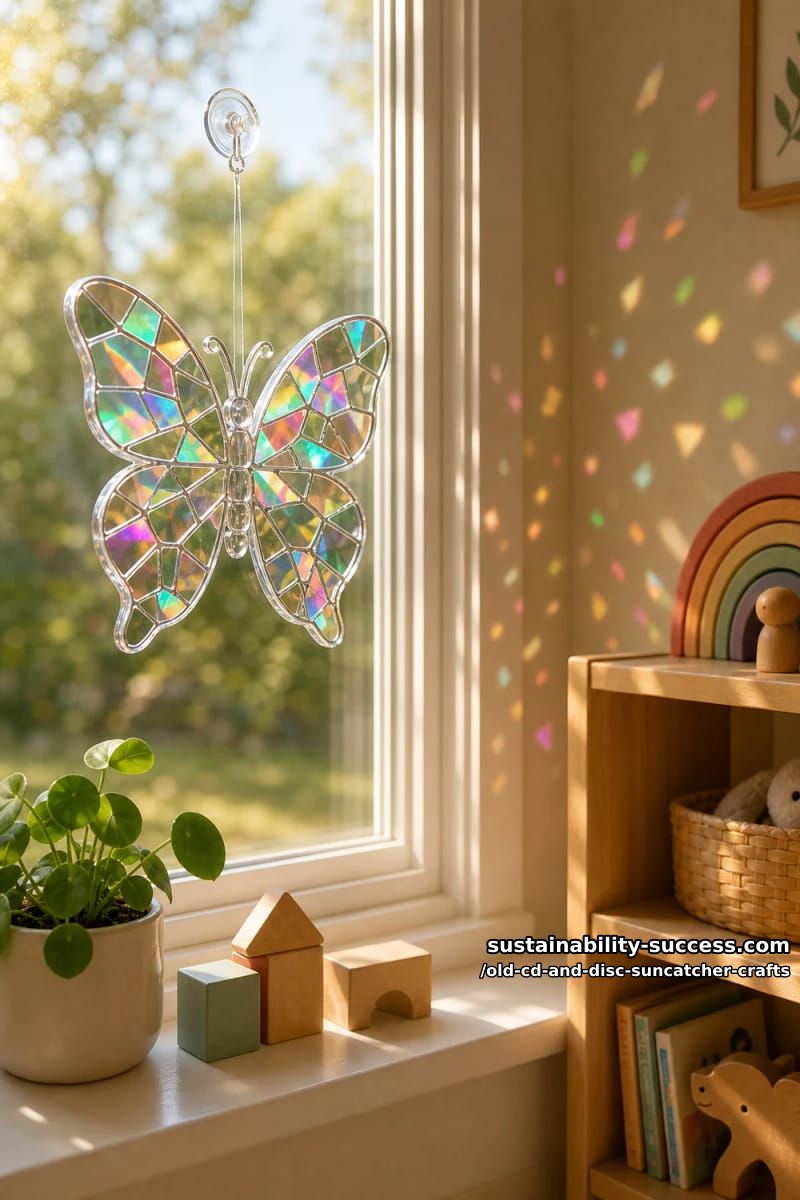 12 Disc Suncatcher Crafts From Old CDs You Were Going to Toss 24 a kid-friendly shard butterfly suncatcher 1