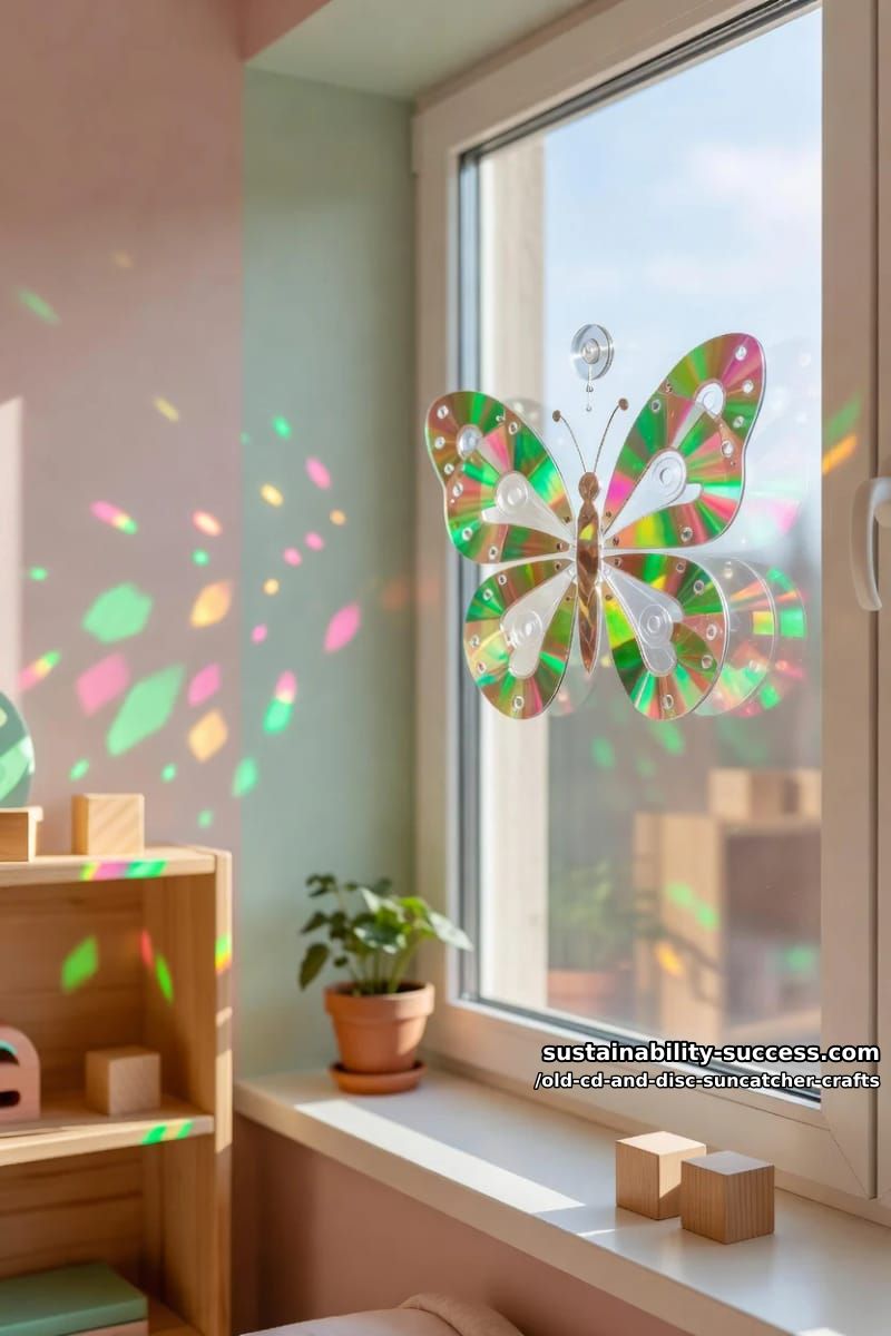 12 Disc Suncatcher Crafts From Old CDs You Were Going to Toss 25 a kid-friendly shard butterfly suncatcher 1