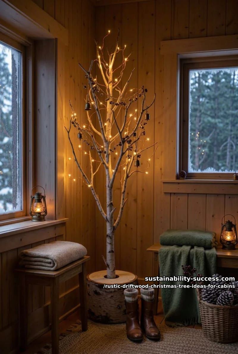 a lit driftwood branch in a split-log base 1