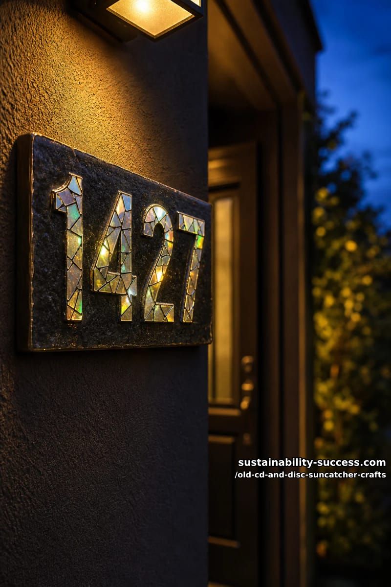 12 Disc Suncatcher Crafts From Old CDs You Were Going to Toss 27 a mosaic house number plaque for the porch 1