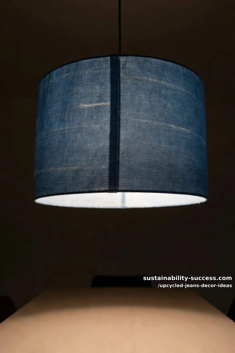 a pendant lampshade rewrapped in denim 1