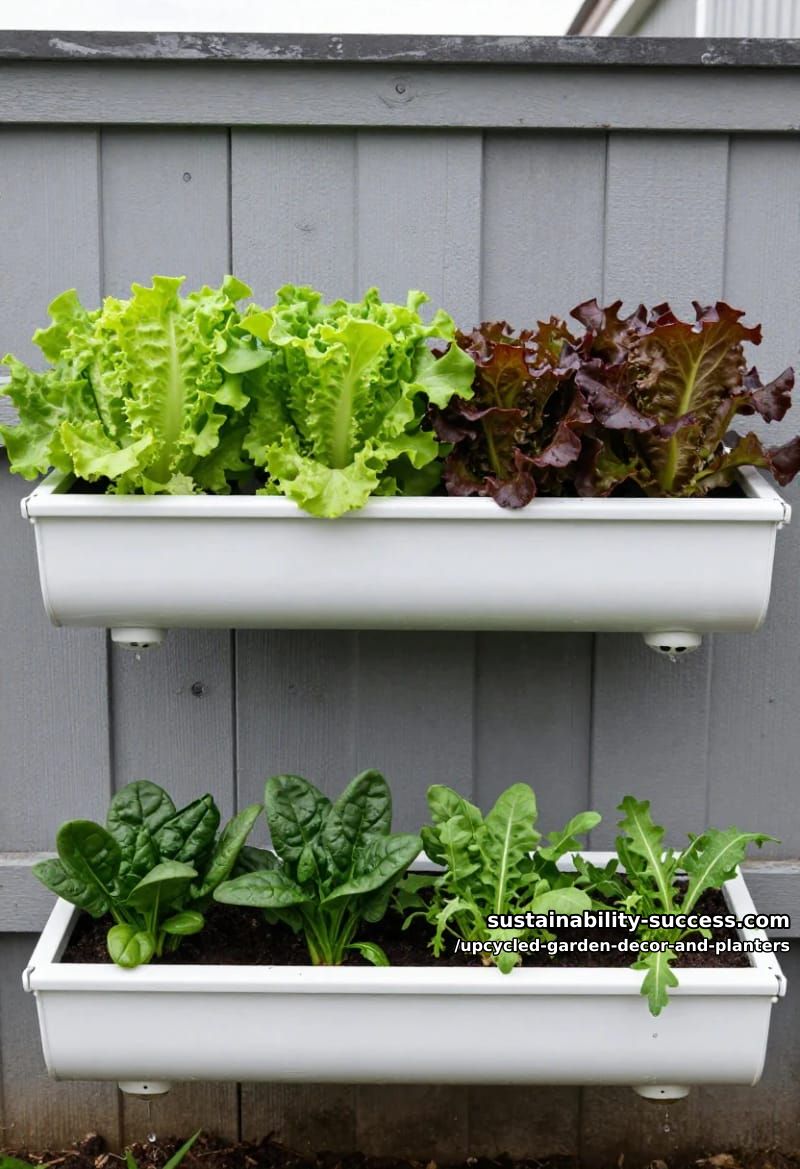 18 Upcycled Garden Decor and Planter Ideas, From Boot Planters to a Watering-Can Fountain 29 a rain gutter mounted as a salad trough 1