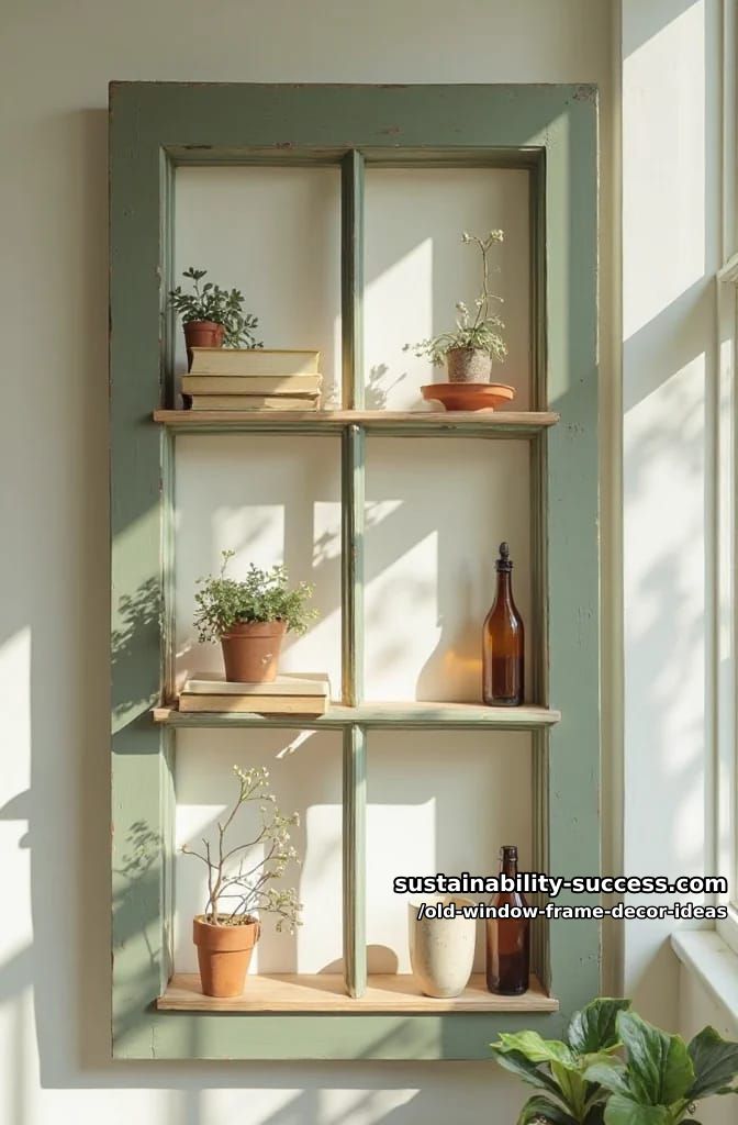 12 Old Window Frame Decor Ideas That Beat Buying New 5 a salvaged sash makes a deeper shelf than a flat board 1