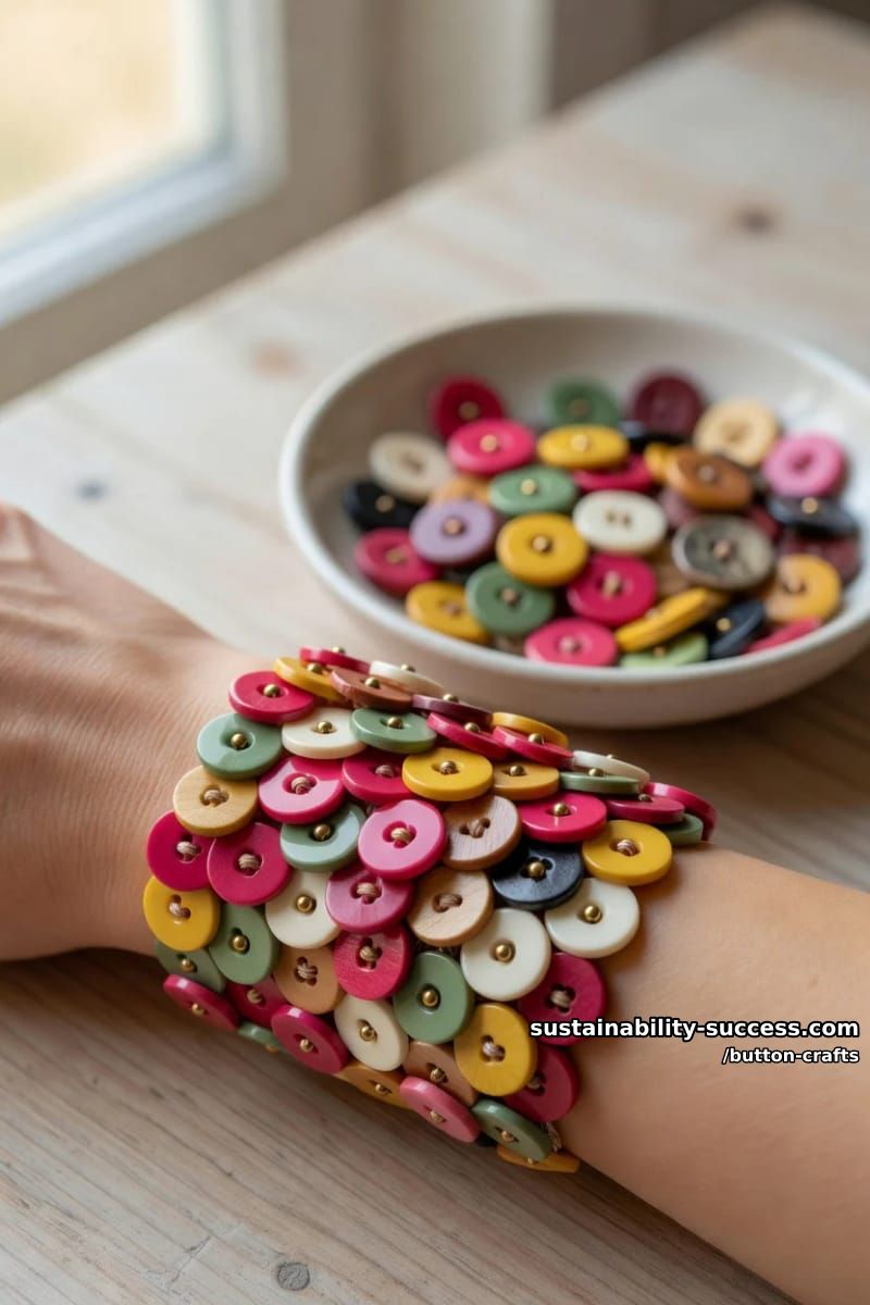 Button Crafts: 11 Colorful Projects for a Jar You Can't Stop Filling 13 a stacked button bracelet on memory wire 1