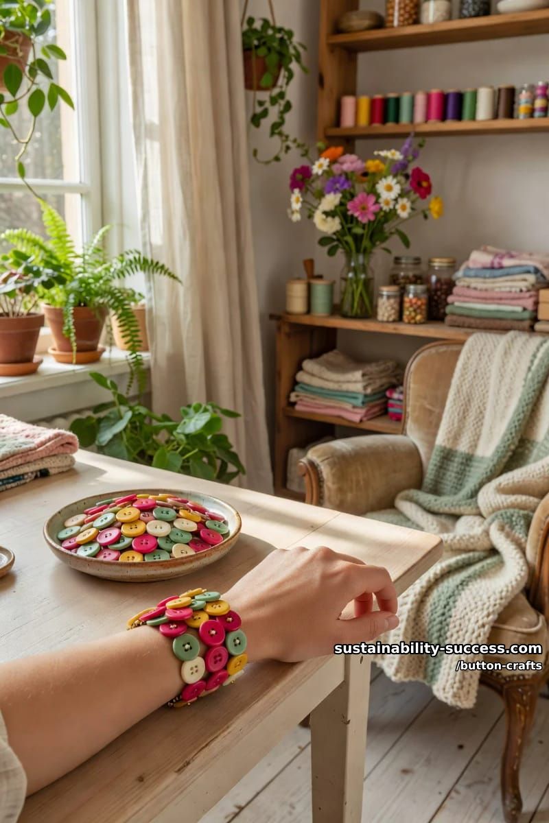 Button Crafts: 11 Colorful Projects for a Jar You Can't Stop Filling 14 a stacked button bracelet on memory wire 1