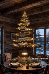 a suspended driftwood tree hung from a beam 9