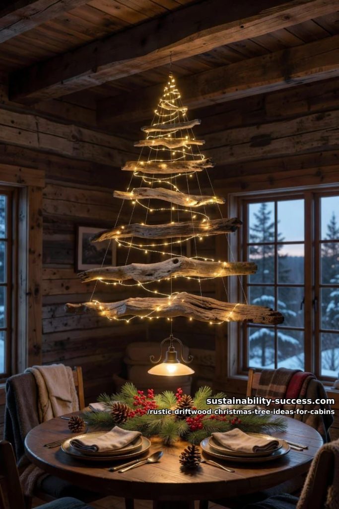 a suspended driftwood tree hung from a beam 9