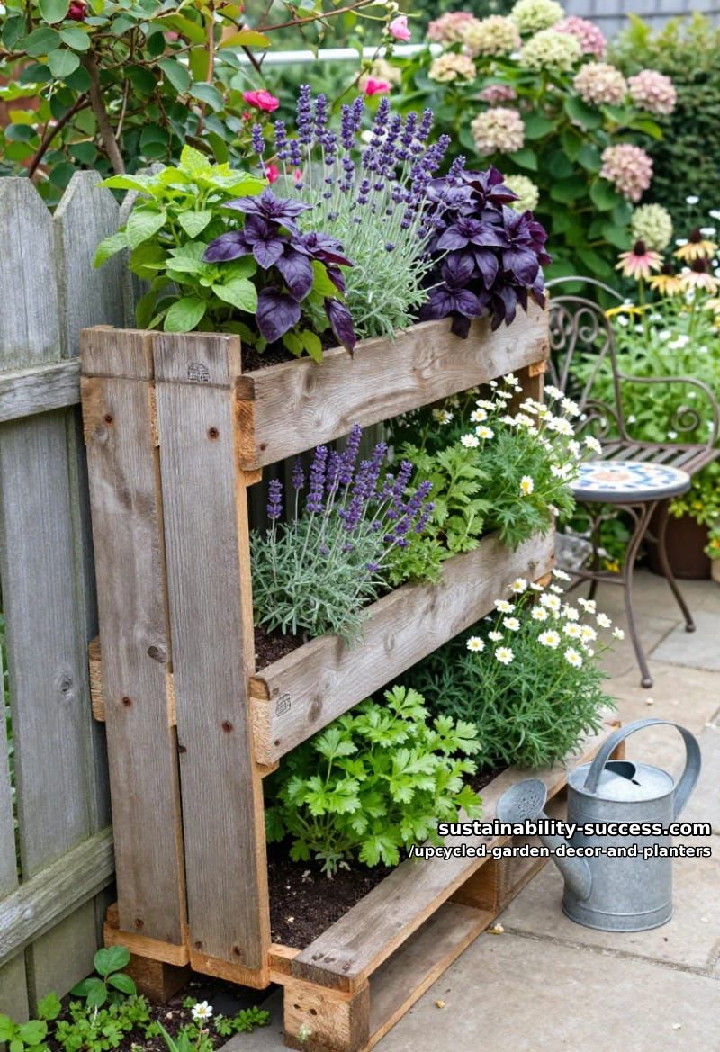 18 Upcycled Garden Decor and Planter Ideas, From Boot Planters to a Watering-Can Fountain 9 a wood pallet stood up as a vertical herb wall 1