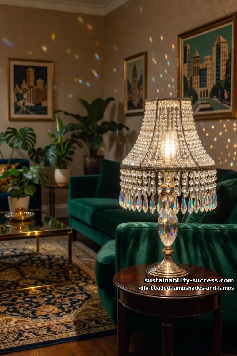 10 DIY Beaded Lampshade and Lamp Ideas for a Warm, Jeweled Glow 16 add crystal teardrops for the chandelier-glint version 1