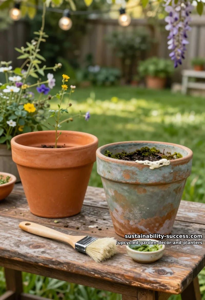 18 Upcycled Garden Decor and Planter Ideas, From Boot Planters to a Watering-Can Fountain 23 aged terracotta: the buttermilk-and-moss patina 1